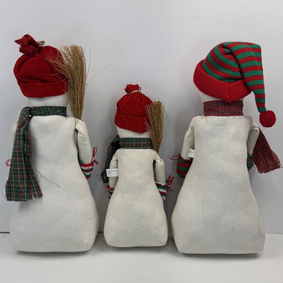 Vintage 1997 Set Of 3 Cotton Snowman Shelf Sitters Holiday Plaid Scarves 13"-16" - Picture 6 of 14